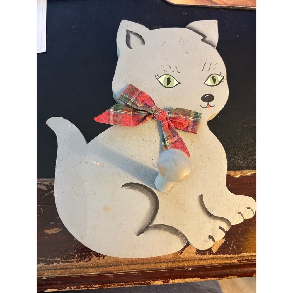 Vintage Cat Kitten Blue Coat Rack Granny Folk Decor 8" Tall